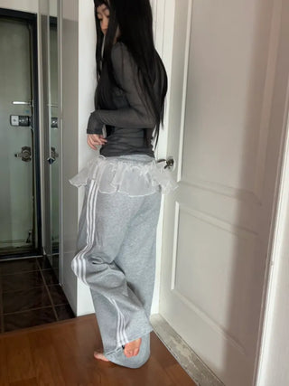 See-through ribbed V-neck slim-fit long-sleeve layered t-shirt