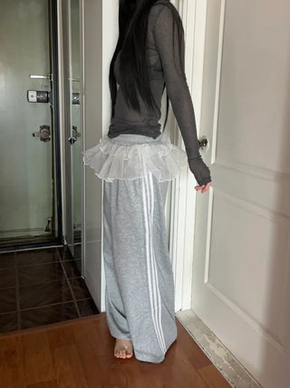 See-through ribbed V-neck slim-fit long-sleeve layered t-shirt