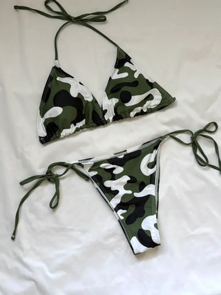 Camo military pattern halterneck bikini