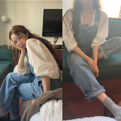 Denim suspender pants