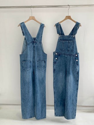 Denim suspender pants