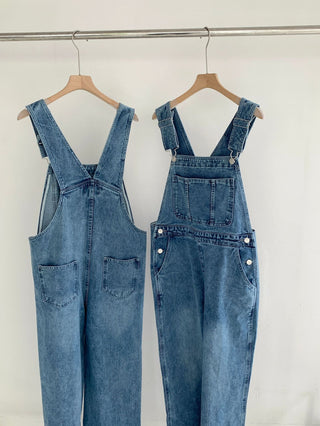 Denim suspender pants