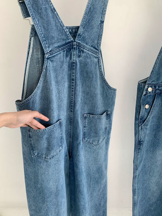 Denim suspender pants