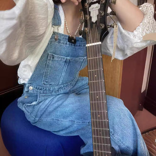 Denim suspender pants