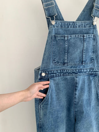 Denim suspender pants