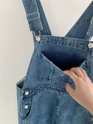 Denim suspender pants