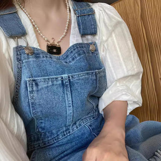 Denim suspender pants