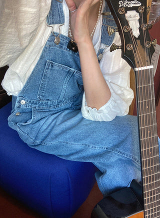 Denim suspender pants