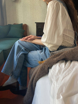Denim suspender pants