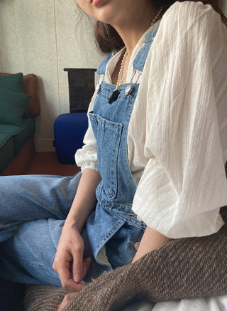 Denim suspender pants