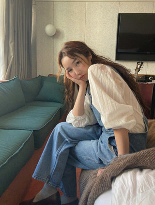 Denim suspender pants