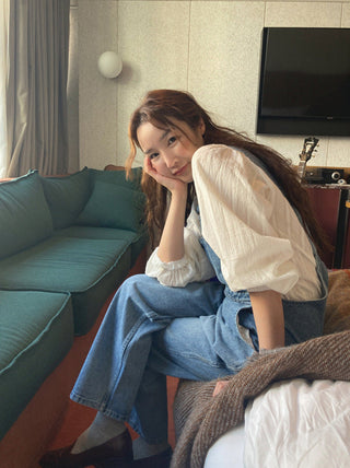 Denim suspender pants