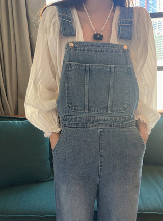 Denim suspender pants