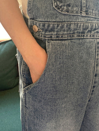 Denim suspender pants