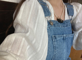 Denim suspender pants