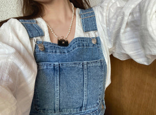 Denim suspender pants