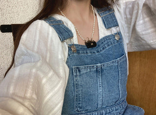 Denim suspender pants