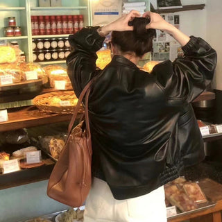Zipper leather coat