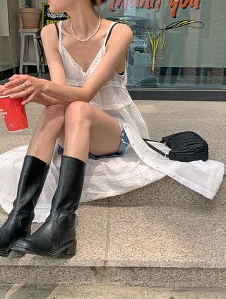 Embroidered suspender skirt