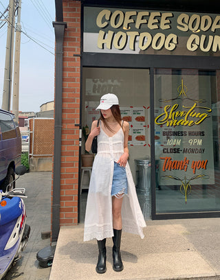 Embroidered suspender skirt