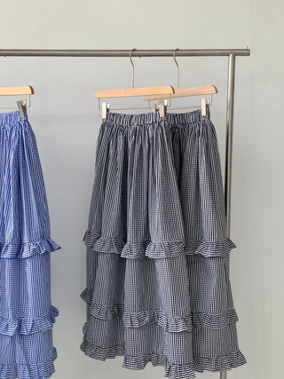 Plaid wood ear skirt