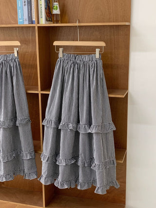 Plaid wood ear skirt