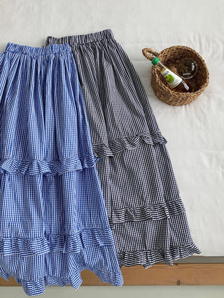 Plaid wood ear skirt