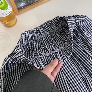 Plaid wood ear skirt