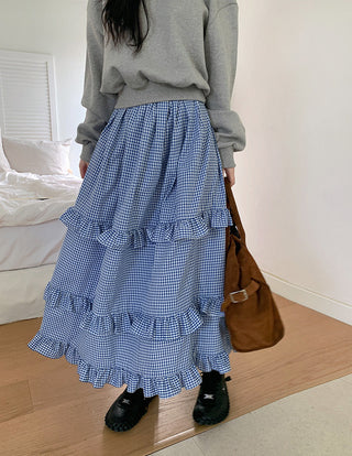 Plaid wood ear skirt