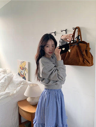 Plaid wood ear skirt