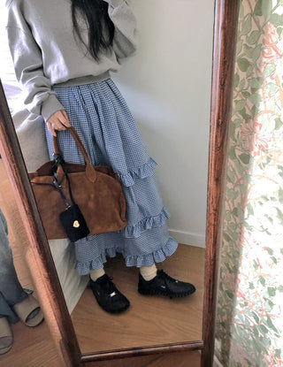 Plaid wood ear skirt