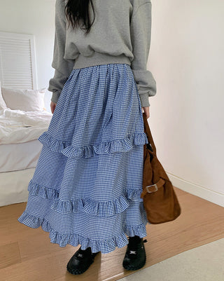 Plaid wood ear skirt