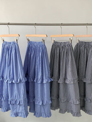 Plaid wood ear skirt