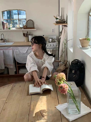 Drawstring pleated shirt