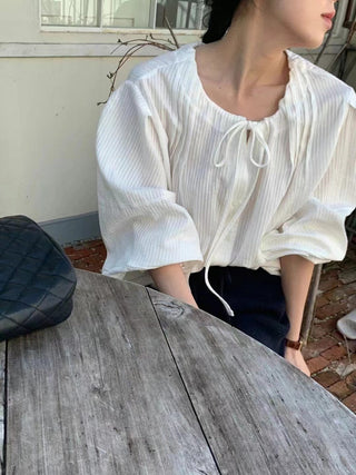 Drawstring pleated shirt