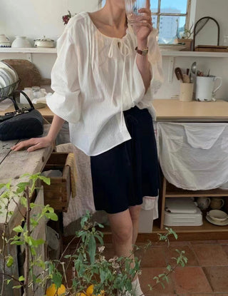 Drawstring pleated shirt