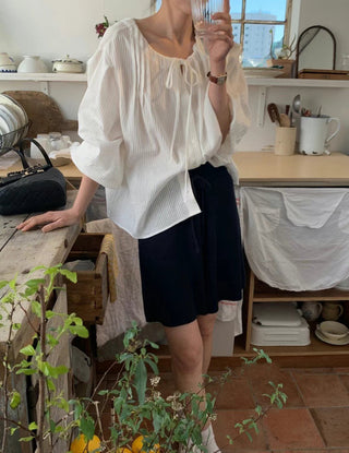 Drawstring pleated shirt