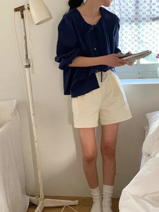 Drawstring pleated shirt