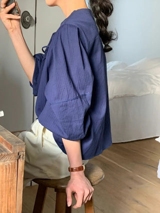 Drawstring pleated shirt