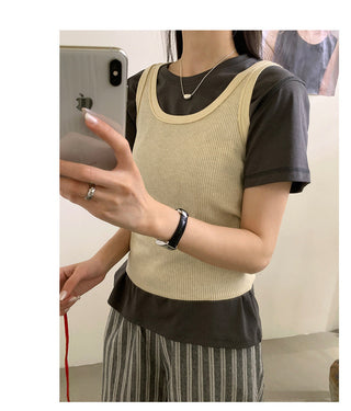 French U-neck vest Top