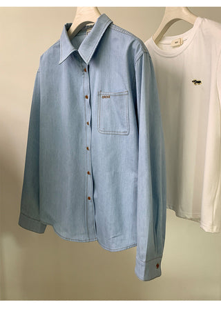 Embroidered denim shirt
