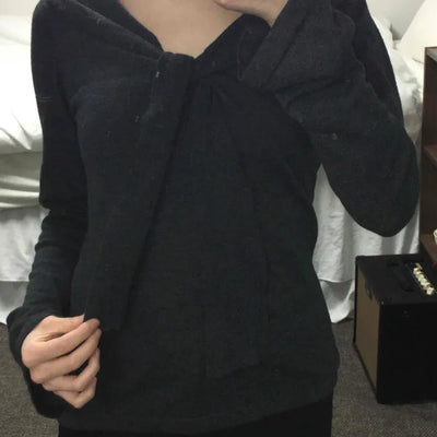Drape Neck Twist Wrap Loose Fit Long Sleeve T-shirt