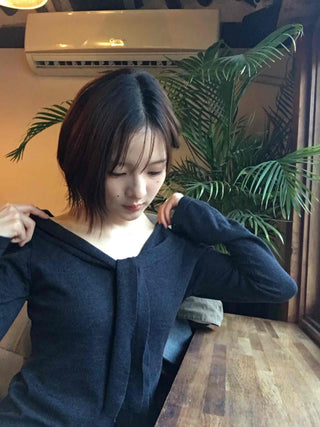 Drape Neck Twist Wrap Loose Fit Long Sleeve T-shirt