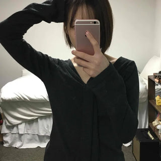 Drape Neck Twist Wrap Loose Fit Long Sleeve T-shirt