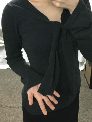 Drape Neck Twist Wrap Loose Fit Long Sleeve T-shirt