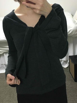 Drape Neck Twist Wrap Loose Fit Long Sleeve T-shirt