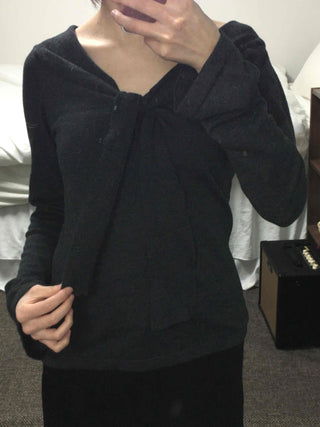 Drape Neck Twist Wrap Loose Fit Long Sleeve T-shirt
