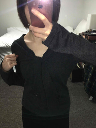 Drape Neck Twist Wrap Loose Fit Long Sleeve T-shirt