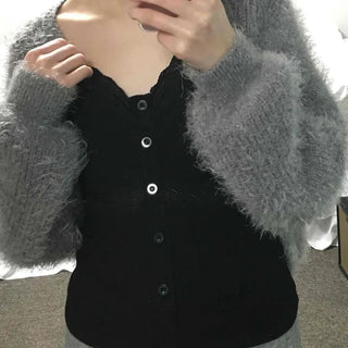 Lace-trimmed Button V-neck Slim Fit Sleeveless Knit