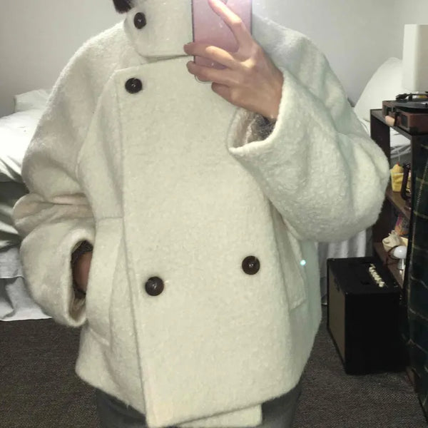 Double Button Balloon Short Wool Coat